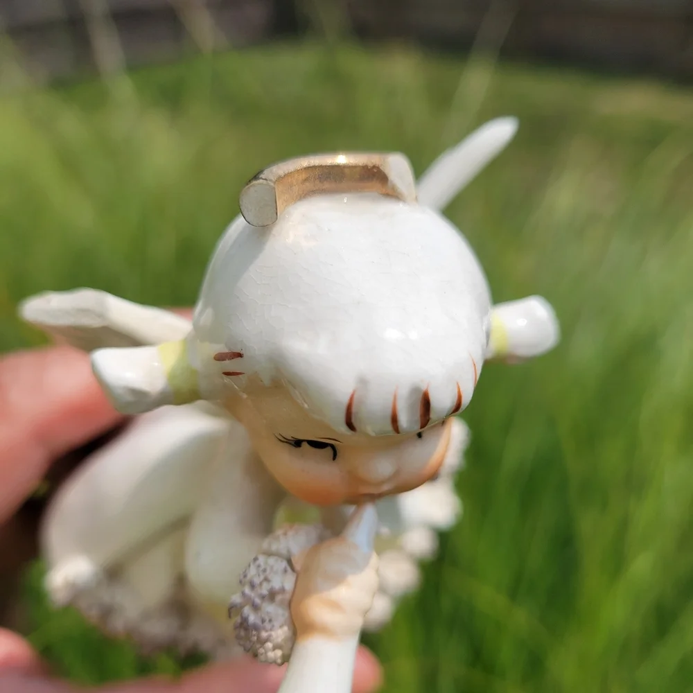 Lefton Exclusive January Girl Angel Figurine ~ Cute! ~ Broken Halo & Wing 😥